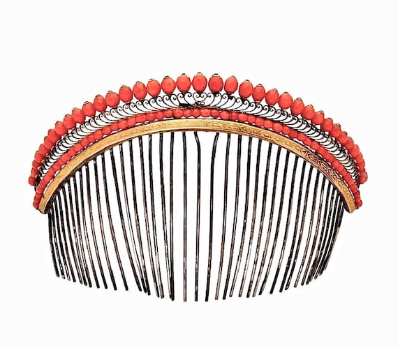 French Empire Coral Diadème Tiara Hair Comb, Georg