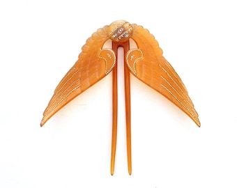Art Nouveau Piqué Figural Wings Hinged Hair Comb