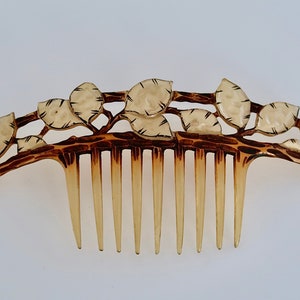 Art Nouveau Elisabeth Bonté GIP Flamand Style Honesty Seeds Horn Hair Comb, Antique French Carved Horn Comb, Bridal Comb, Naturalistic Comb image 5