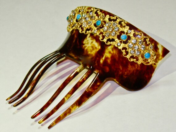 Edwardian Hair Comb Ormolu & Paste, Victorian Com