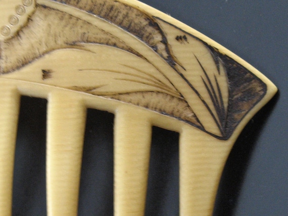 Art Nouveau Carved Moth Celluloid Hair Comb, Fren… - image 7