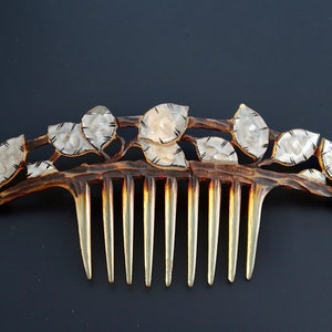 Art Nouveau Elisabeth Bonté GIP Flamand Style Honesty Seeds Horn Hair Comb, Antique French Carved Horn Comb, Bridal Comb, Naturalistic Comb image 3