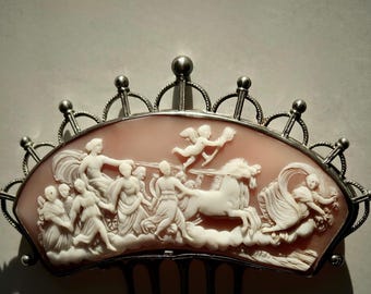 Antique Grand Tour Aurora Fresco Shell Cameo Hair Comb