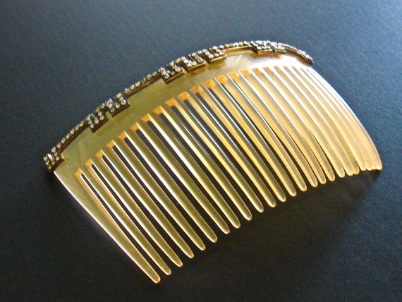Antique Edwardian Greek Key Paste Horn Hair Comb,… - image 2