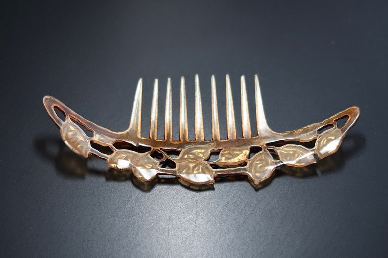 Art Nouveau Elisabeth Bonté GIP Flamand Style Honesty Seeds Horn Hair Comb, Antique French Carved Horn Comb, Bridal Comb, Naturalistic Comb image 7