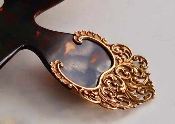 Victorian 14K Gold Cross Motif Horn Hair Comb, An… - image 7