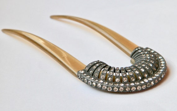 Georgian Era Iron & Crystal Horn Hair Comb, Regenc