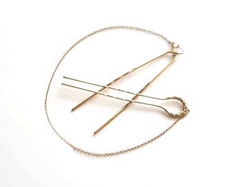 Antique Victorian Edwardian Gold Filled Hair Pins w Chain