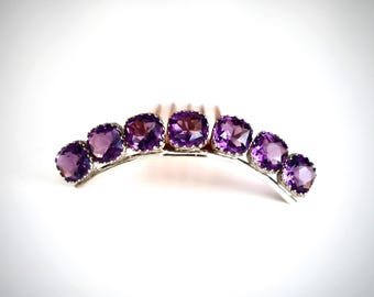 Antique Amethyst Silver Hinged Tiara Hair Comb
