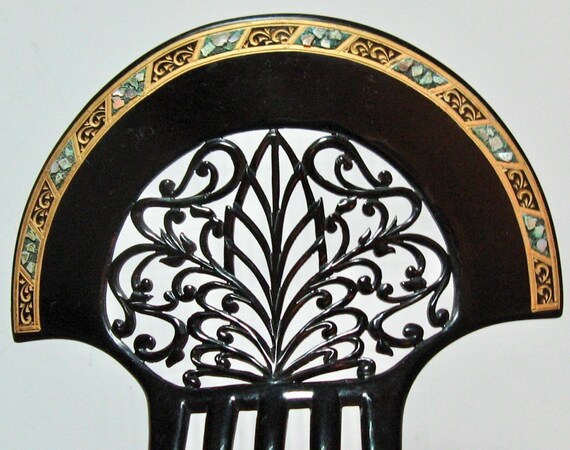 Art Deco Mother of Pearl Inlay Hair Comb, Antique