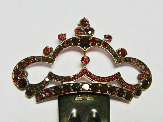 Bohemian Garnet Hinged Hair Comb, Jugendstil Antiq