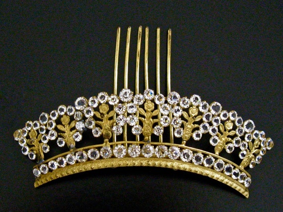 Regency Crystal Fire-Gilded Hinged Tiara, Georgian