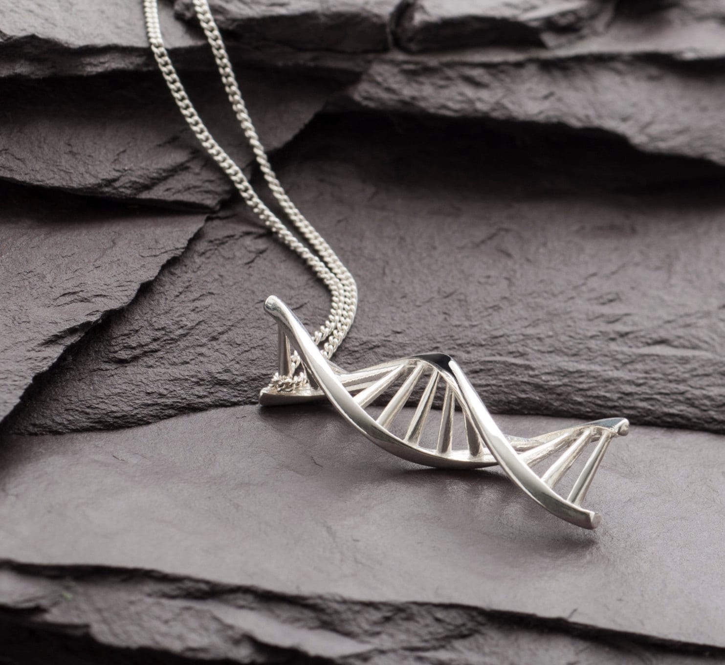 Silver Double Helix DNA Necklace 