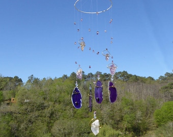 Gemstone WindChime Purple Amethyst Crystal Agate, home decor, spiritual, ethnic object, zen garden