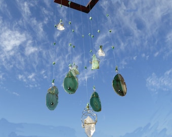 Gemstone WindChime HOPE, Green, Crystal, Calcite, Agate, spiritual, Heart Chakra