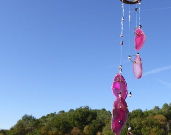 WindChime HAPPINESS, gemstones, Rose Quartz, Pink, Bedroom hanging, home decro