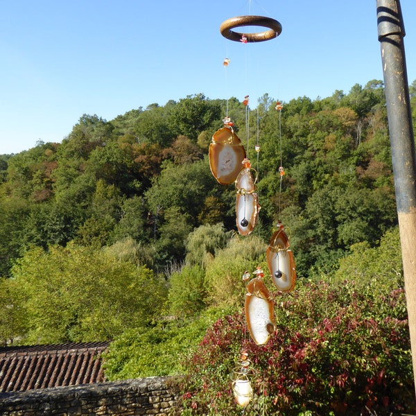 Mobile Musical VITALITE, Agate Orange, Carillon, pierres semi-précieuses, deco murale, jardin zen, supension sonore, L'Age de Pierre