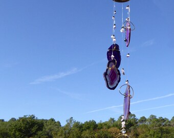 Gemstone WindChime PLENITUDE Purple, Agate, bedroom decor, spiritual decor, gemstone hanging