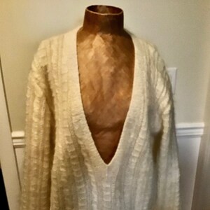 Hand Knit Mohair Sweater Deep V-Neck Retro image 1