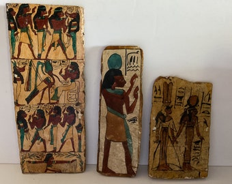 Vintage Egyptian Paintings on Wood Primitive Hand Painted