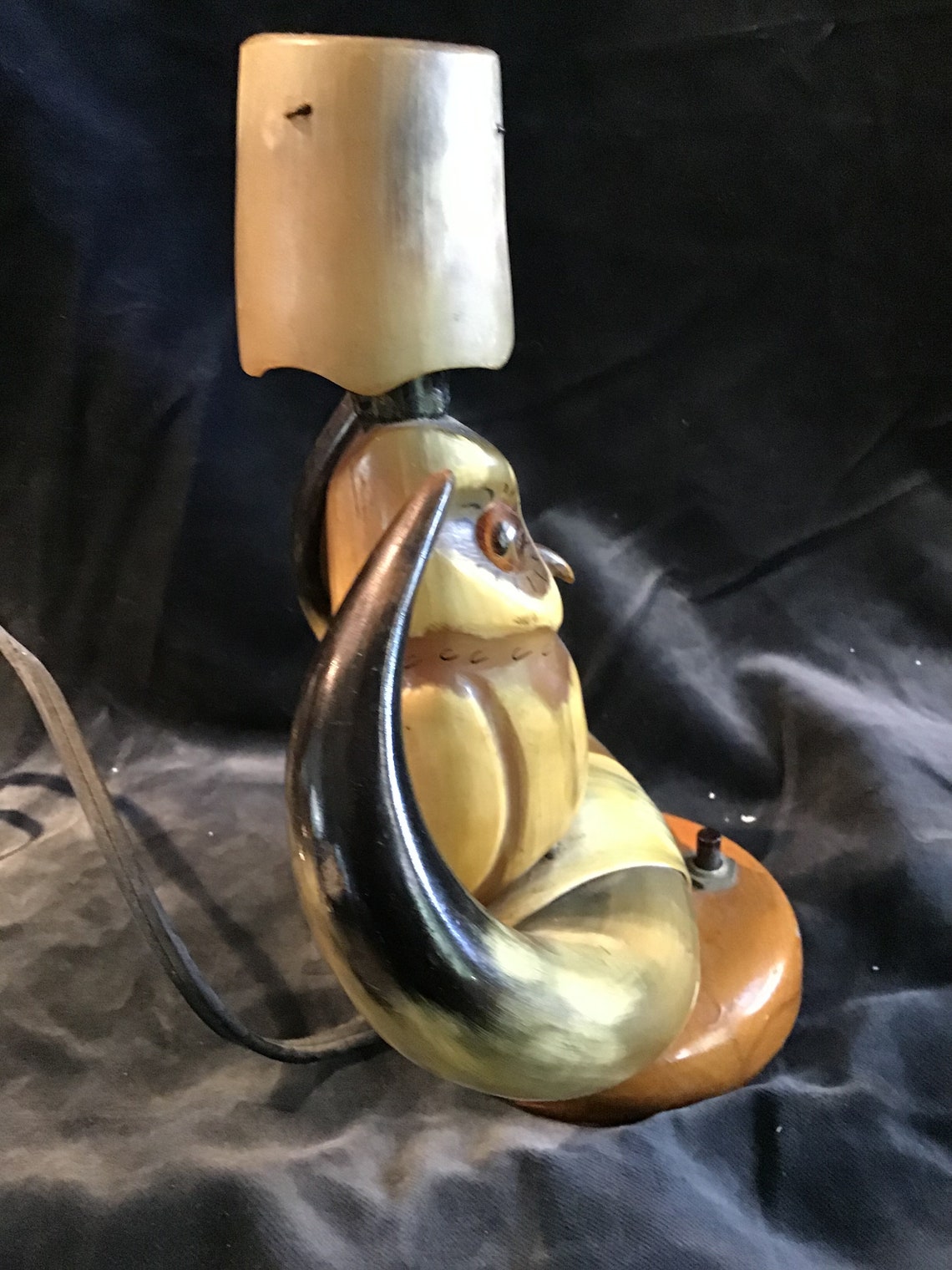 Vintage Owl Cow Horn Table Lamp Kitschy Folk Art Etsy