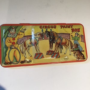 Vintage Child”s Metal Circus Paintbox Page London  1950s
