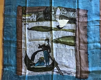 Vintage Maggy Rouff Paris Silk Scarf Gondola