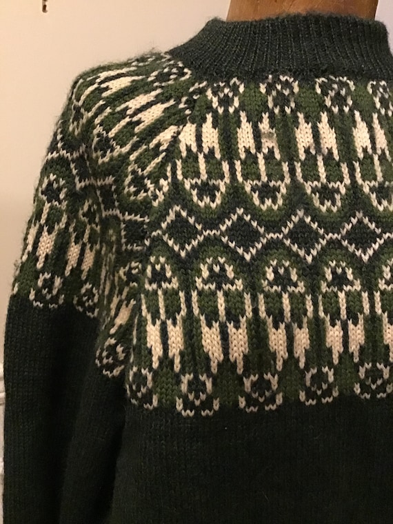 Hand Knit Lopi Style Wool Sweater Patterned Retro - image 2