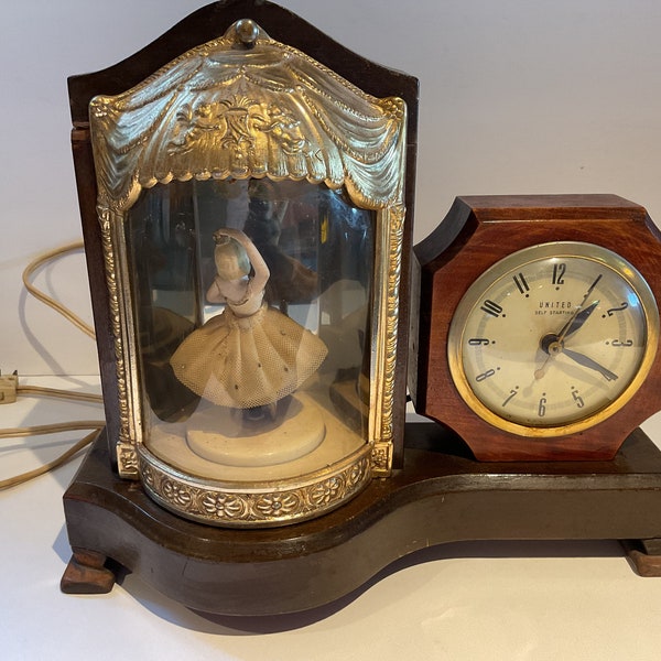 Vintage United Electric Mantel Clock Dancing  Ballerina Model 870