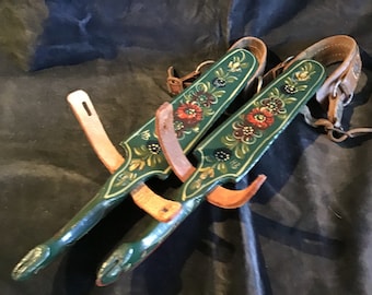 Vintage Dutch Folk Art Ice Skates Hand Painted Decorative