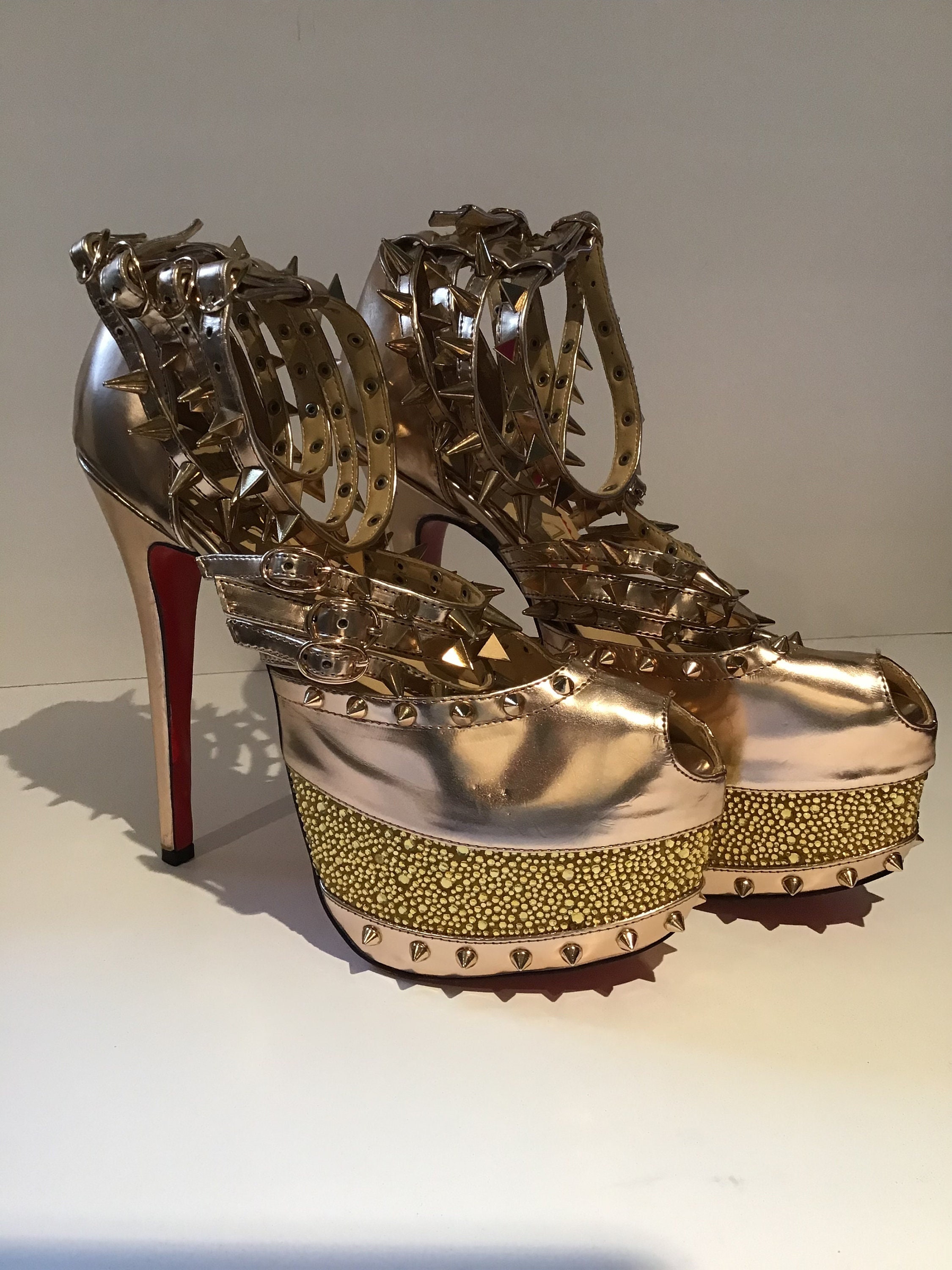 Christian Louboutin White Lady Peep Swarovski Crystal Custom Pumps 38 US  7.5 - 8