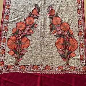 Vintage Kashmiri Wrap Table Runner Wool Embroidery India Floral