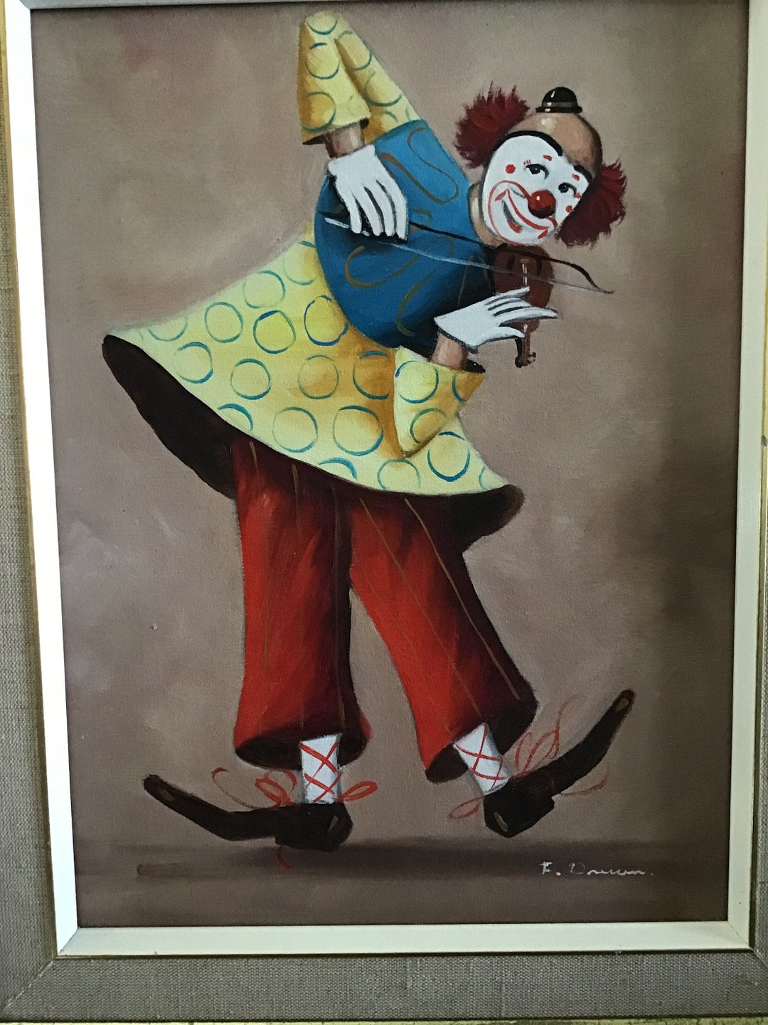 Vintage Original Clown Painting on Canvas Signed Retro Kitsch - Etsy