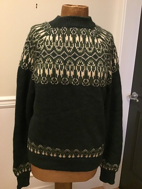 Hand Knit Lopi Style Wool Sweater Patterned Retro - image 1
