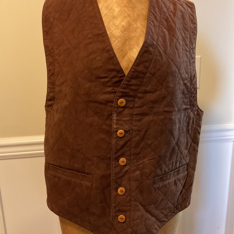 Vintage 80s-90'S LANDS' END Safari Vest, Men's XL Nylon Beige type Vintage Second Hand
