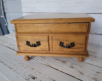 Vintage Wooden Jewelry  Box with Legs - Vintage Box - Royal Blue Lining Wooden Storage - Trinket Box - Storage Box - Collectible Box