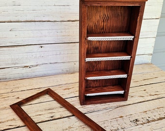 Vintage Wooden Wall Cabinet with 4 Shelves - Display Cabinet - Wooden Cabinet with Removable Glass Front - Petite 4 Shelf Curio Cabinet