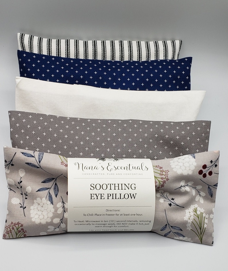 Eye Pillow Cotton Flaxseed Greys and Blues Yoga Tools Headache Help Aromatherapy-Removable Cover-Variety of Scents Teacher Gift Relax image 1