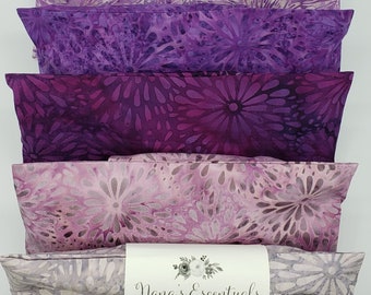 Regular or Extra Long Batik Pink Purple Eye Pillow Cotton Flaxseed-Lavender Peppermint Scent -Aromatherapy-Removable Cover - Teacher Gift