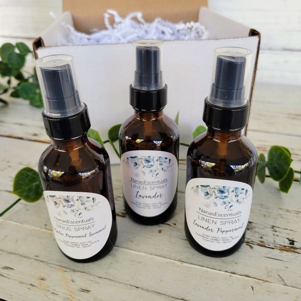 3 pack Essential Oil Linen Sprays-Sleep-Headache-Sinus Help Aromatherapy-All Natural-Room Spray-Home Scents-Car Refresher Spray-Home Scent