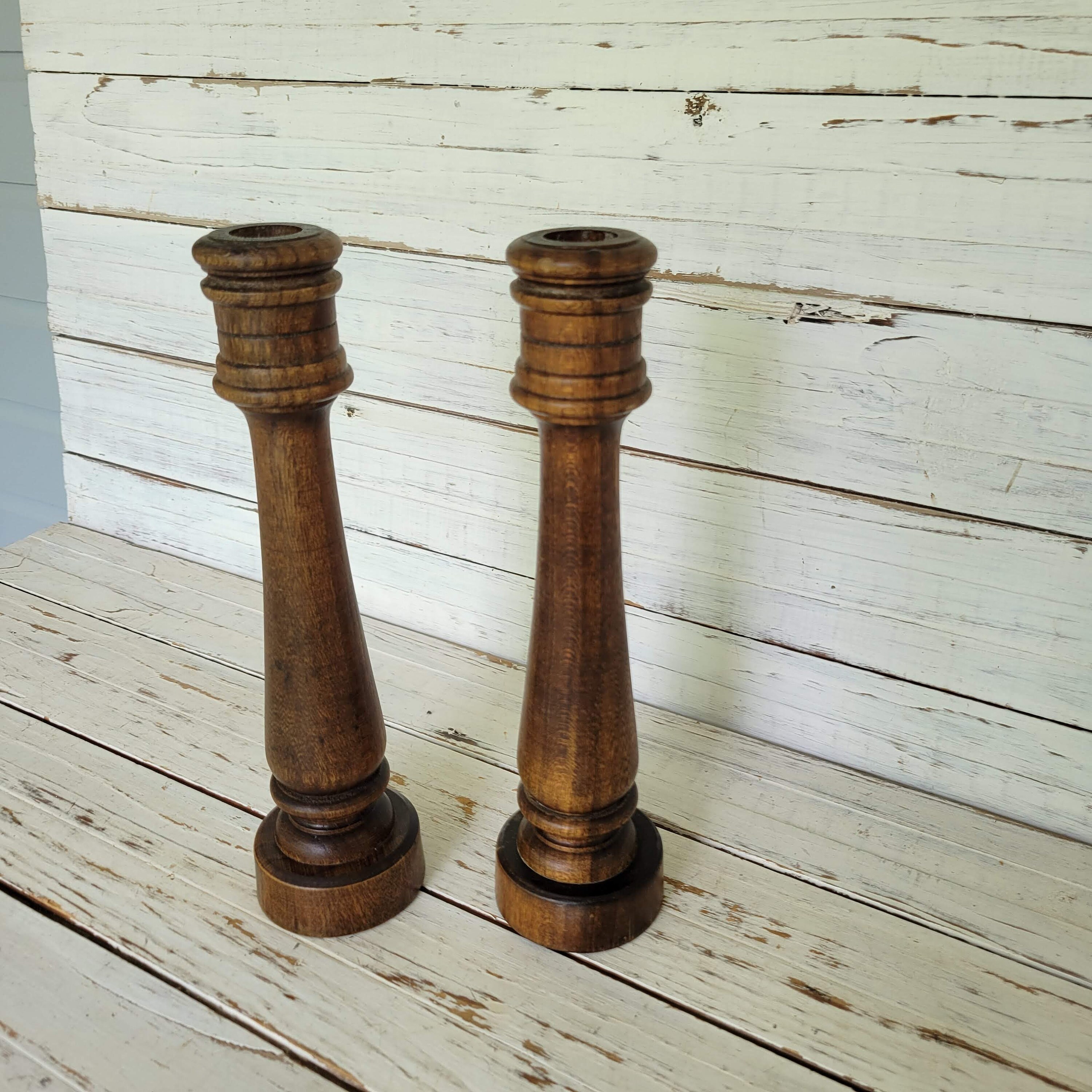 Wooden Candle Sticks Bleeched Candle Sticks 2 Different Etsy