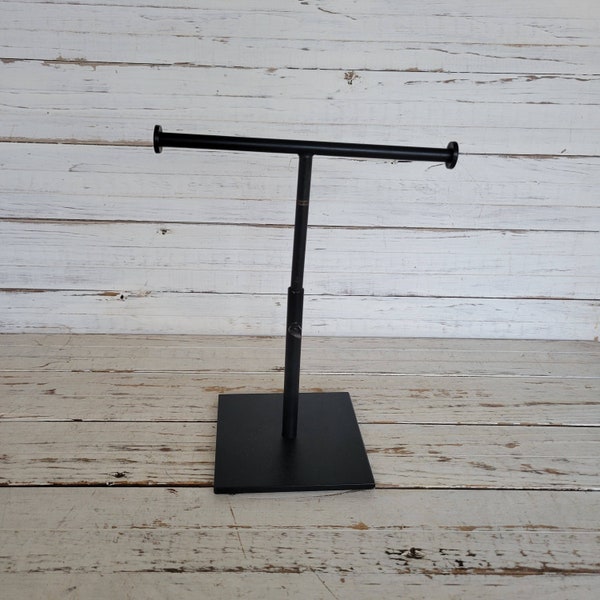 Black Metal T Jewelry Display - Adjustable Height - Weighted Base - Necklace and Bracelet Display - Vintage Metal Jewelry Holder