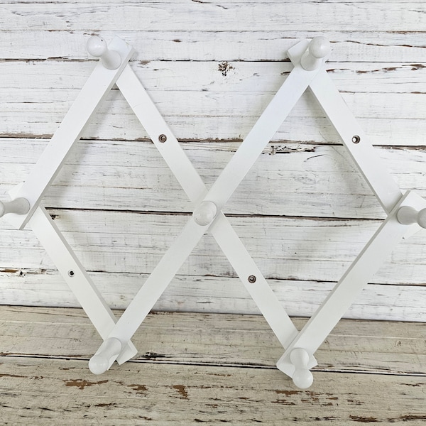 White Collapsible Hat Rack - 6 Hat Rack - Adjustable Rack - Tall Hat Rack - Wall Decor - Closet Organizer - Wall Storage - Wall Organizer