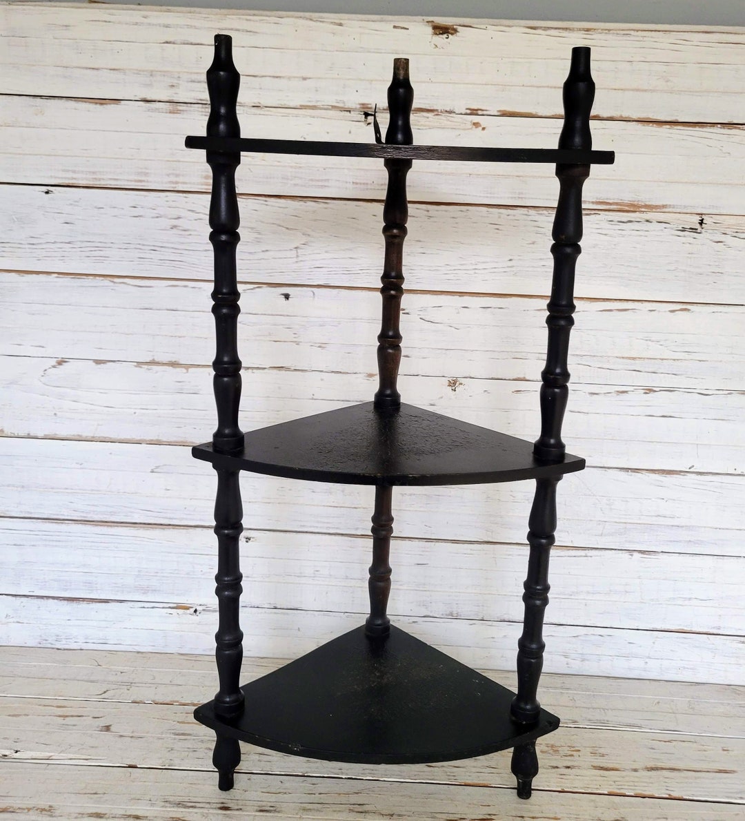 Vintage Spindle Corner Shelf 3 Tier Tabletop Shelf Wall Shelf Wooden