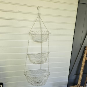 Vintage 3 Tier Metal Baskets - Fruit Baskets - Hanging Baskets - Silver Metal Kitchen Decor - Fruit Storage - Plant Hanger