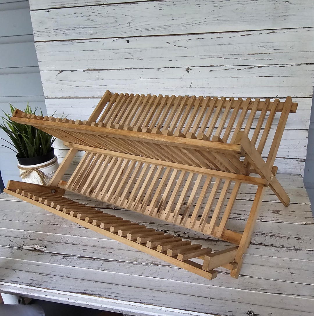 Vintage Wooden Drying Rack Extra Large Collapsible Plate Rack ...