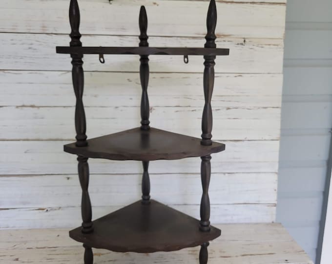 Vintage Spindle Corner Shelf 3 Tier Tabletop Shelf Wall Shelf Wooden
