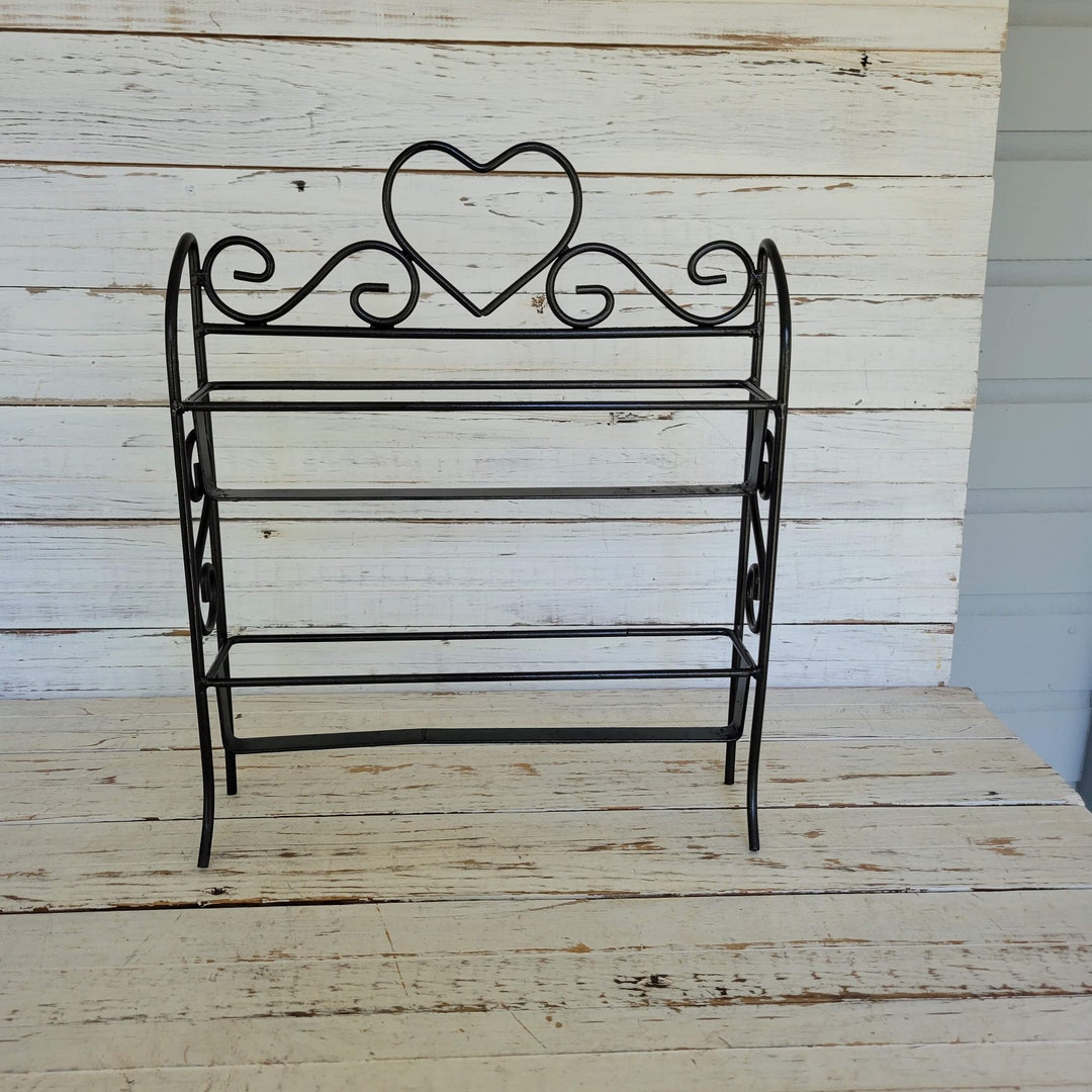 Vintage 3 Shelf Wrought Iron Spice Rack Antique Black Metal Etsy