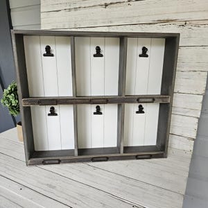 Wooden 6-Bin Storage Display with Clips: Tabletop Organizer, Craft & Office Supply Storage