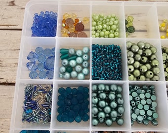 Craft Beads - Variety of Blue Beads - Multiple Designs Combinations - Bead Crafting Supplies - Shiny Beads